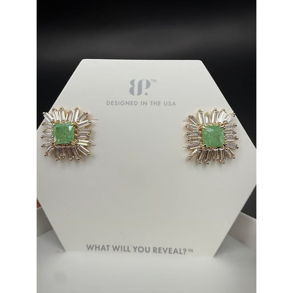 Bomb Party Beautiful Green on Gold Stud Earrings